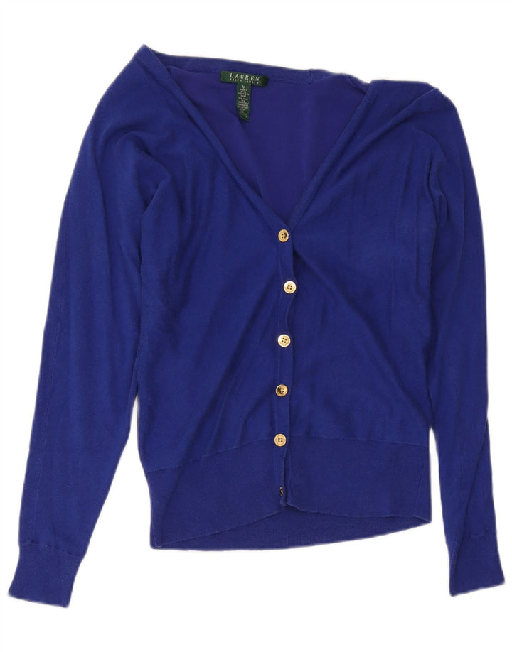 Ralph Lauren Pull Cardigan Femme UK 12 Soie Bleu Moyen