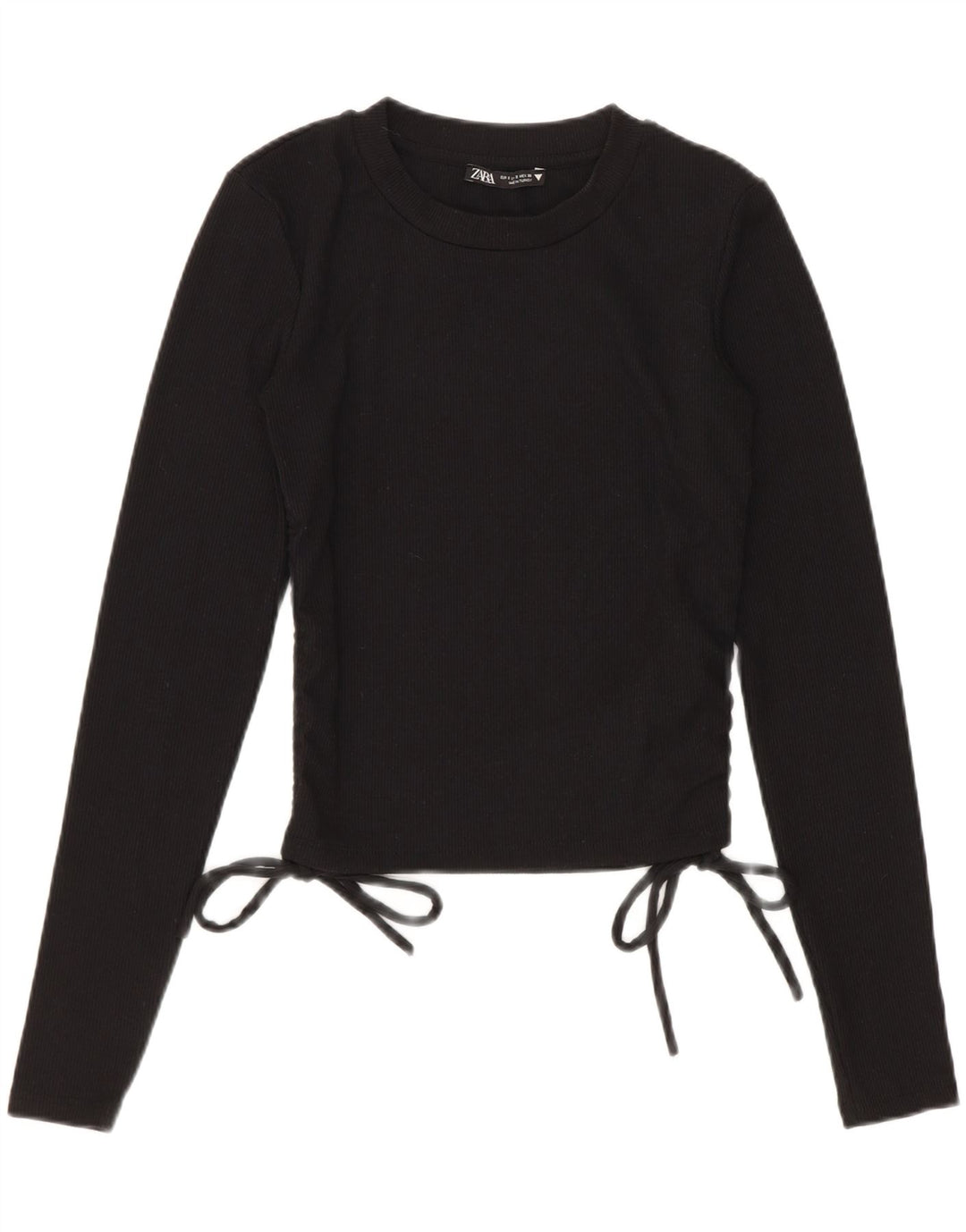 Zara Femmes Crop Top Manches Longues UK 8 Petit Noir Polyester