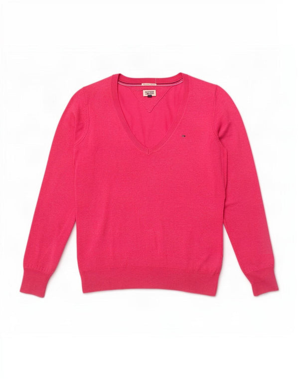 Tommy Hilfiger Pull col V pour femme UK 14 Coton rose moyen