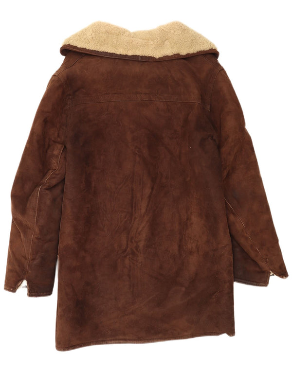 Pardessus en peau de mouton vintage pour femme UK 14 Marron moyen