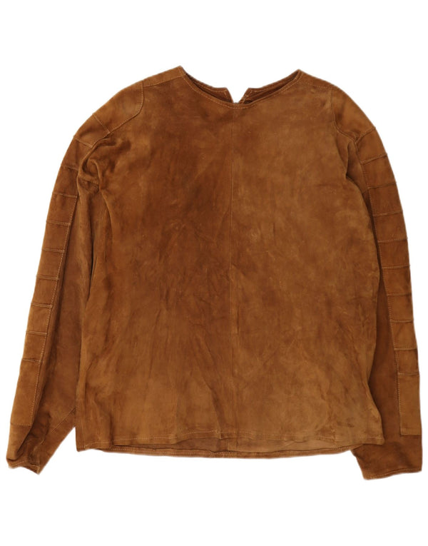 vintage Femmes Crop Manches Longues Blouse En Daim Top UK 16 Grand Marron