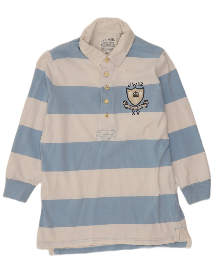 JACK WILLS Polo de rugby graphique pour femme UK 12 Bleu moyen rayé