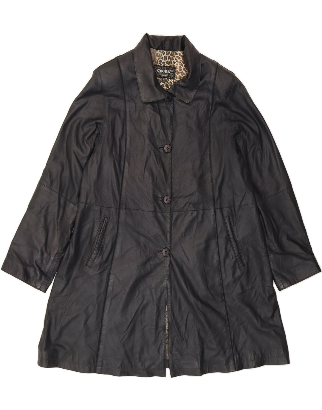 CERES Womens Leather Coat UK 14 Medium Black Vintage Ceres and Second-Hand Ceres from Messina Hembry 