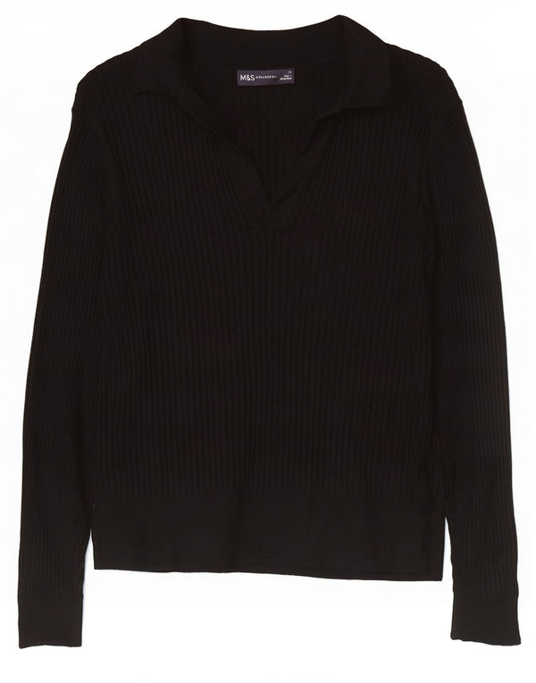 Zara Polo à manches longues pour femme UK 14 Medium Noir Viscose
