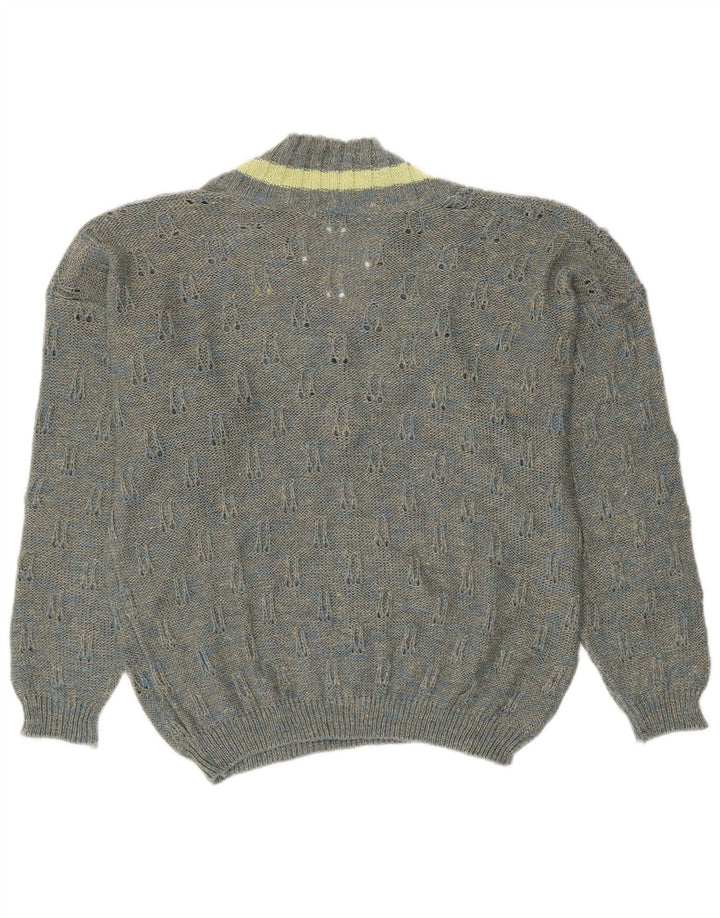 VINTAGE Pull col V femme UK 18 XL Gris