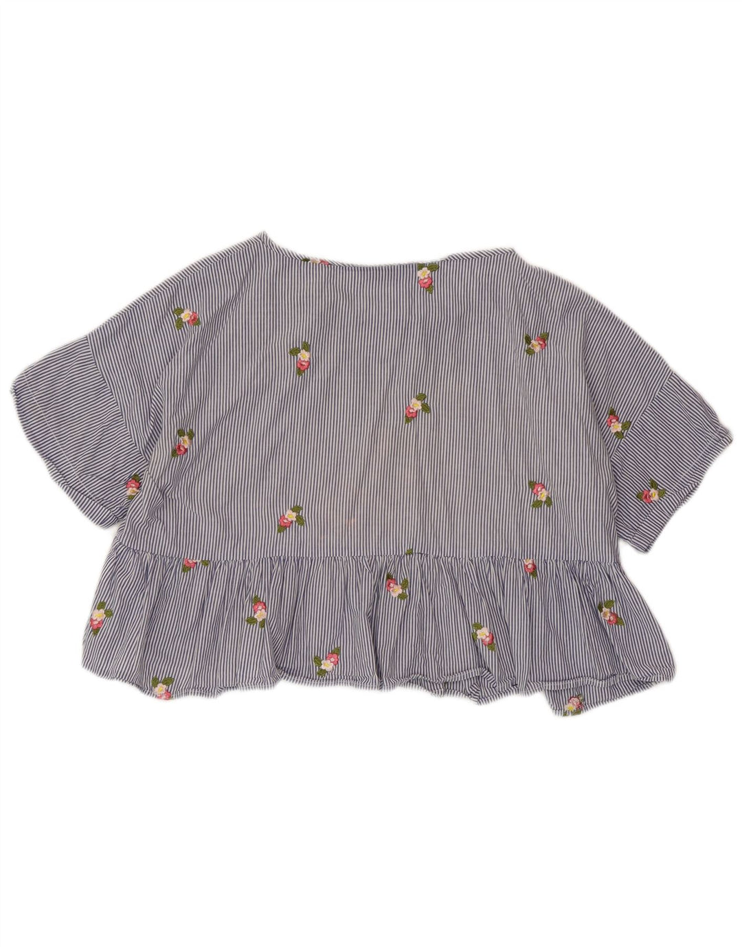 ZARA Womens Crop Blouse Top UK 14 Bleu moyen à fines rayures