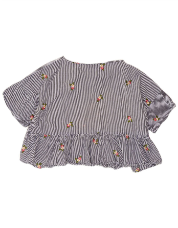 ZARA Womens Crop Blouse Top UK 14 Bleu moyen à fines rayures