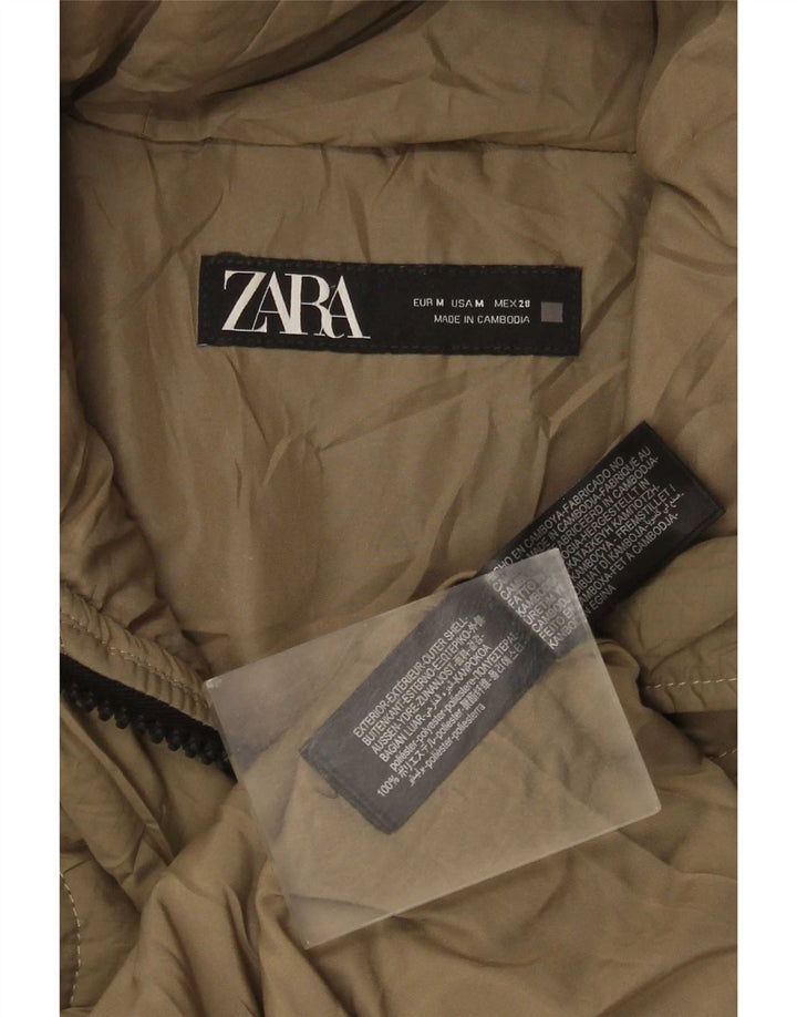Zara Veste matelassée surdimensionnée à capuche pour femme UK 14 Medium Kaki Polyester