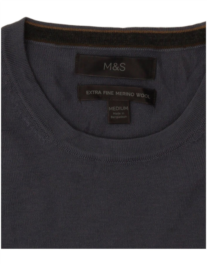 Marks & Spencer Pull Col Rond Homme Bleu Moyen Laine