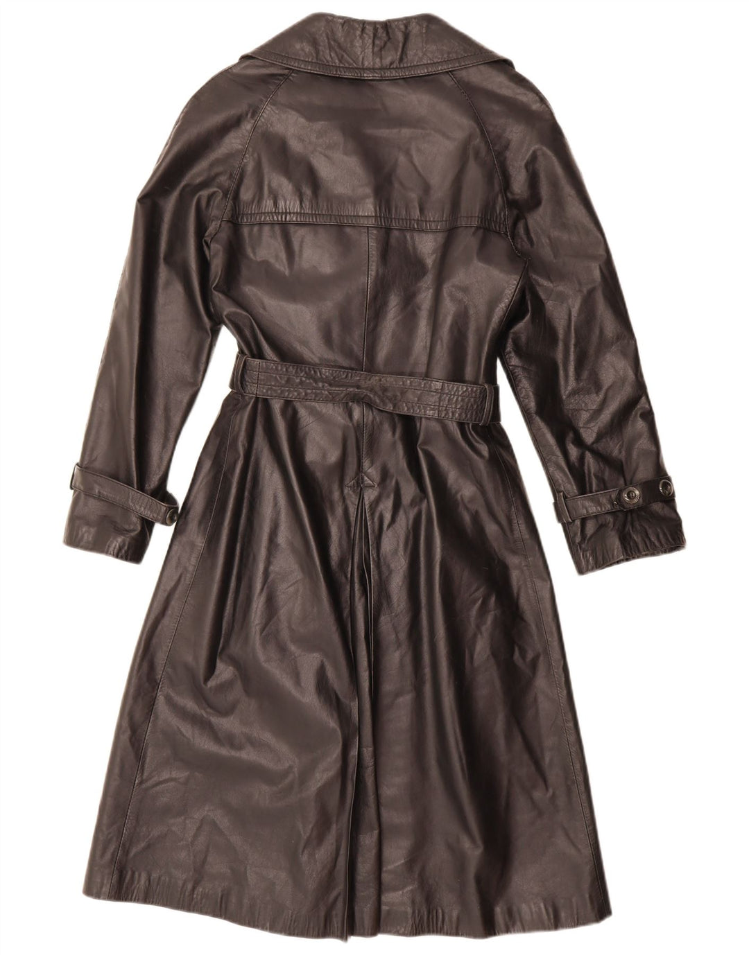 manteau en cuir double boutonnage vintage pour femme IT 46 Grand Noir