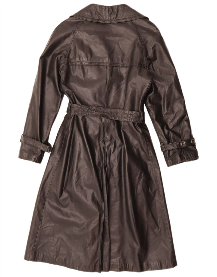 manteau en cuir double boutonnage vintage pour femme IT 46 Grand Noir