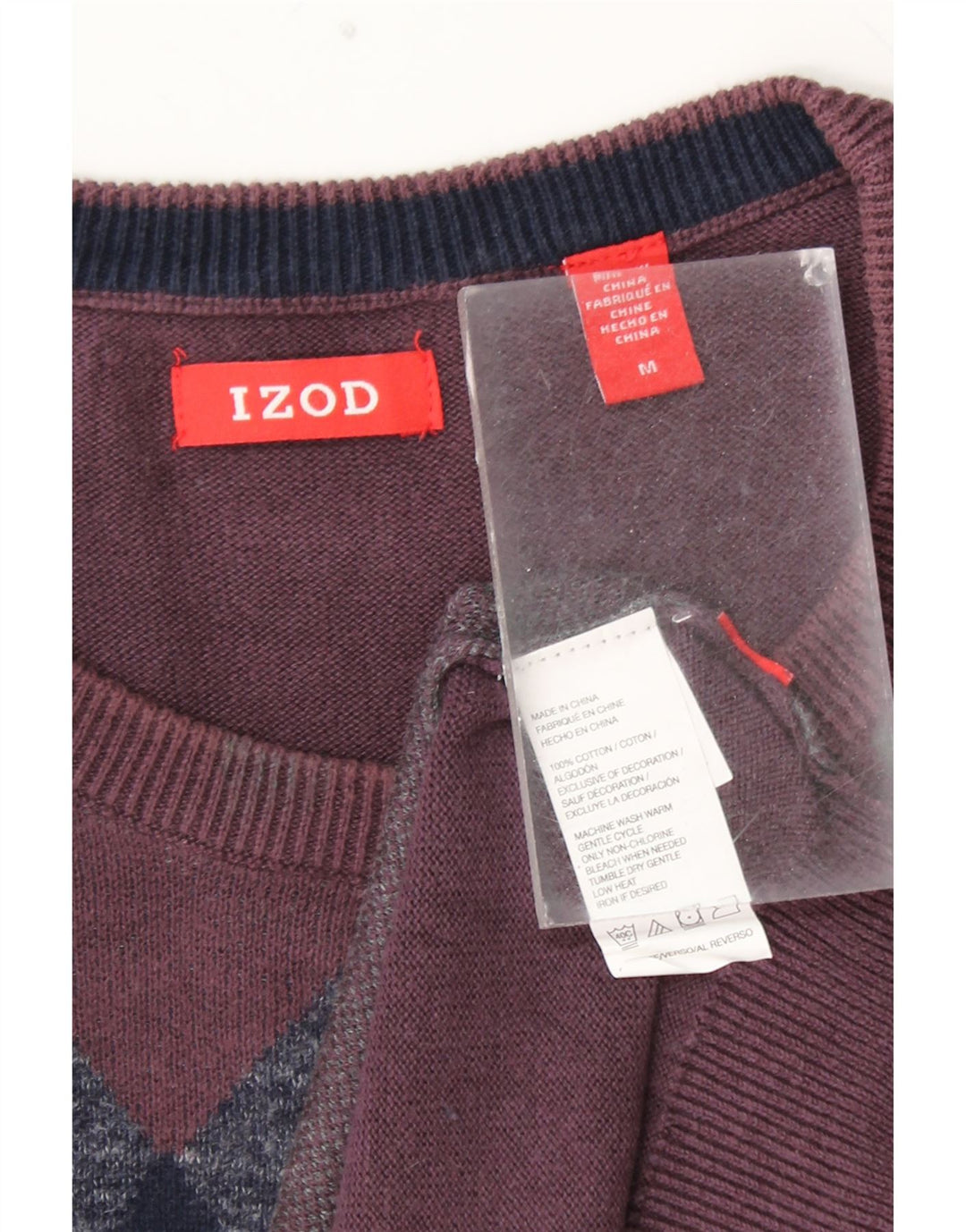 IZOD Pull col rond pour homme en coton à carreaux/losanges bordeaux moyen