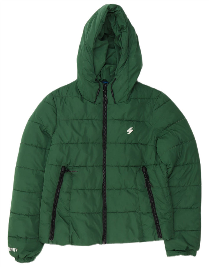 Superdry Veste matelassée surdimensionnée à capuche pour femme UK 10 Small Vert Polyester