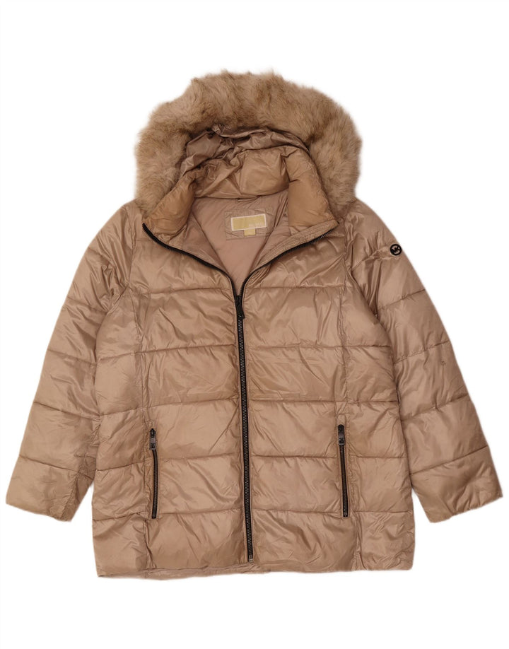 MICHAEL KORS Womens Hooded Padded Jacket UK 18 XL Beige Polyester