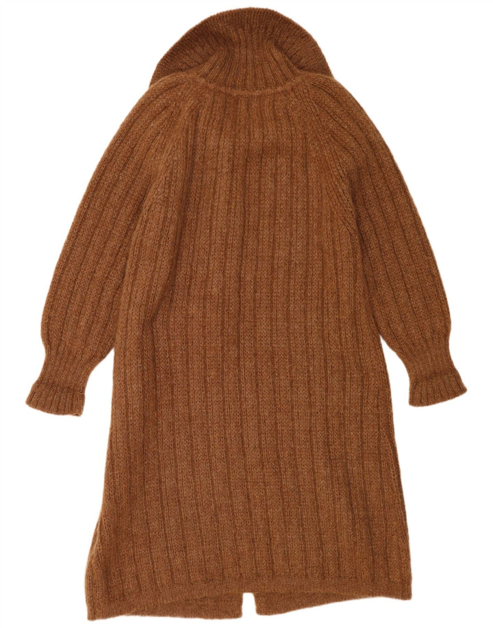 vintage Femmes Surdimensionné Longline Cardigan Pull UK 14 Moyen Brun Modal