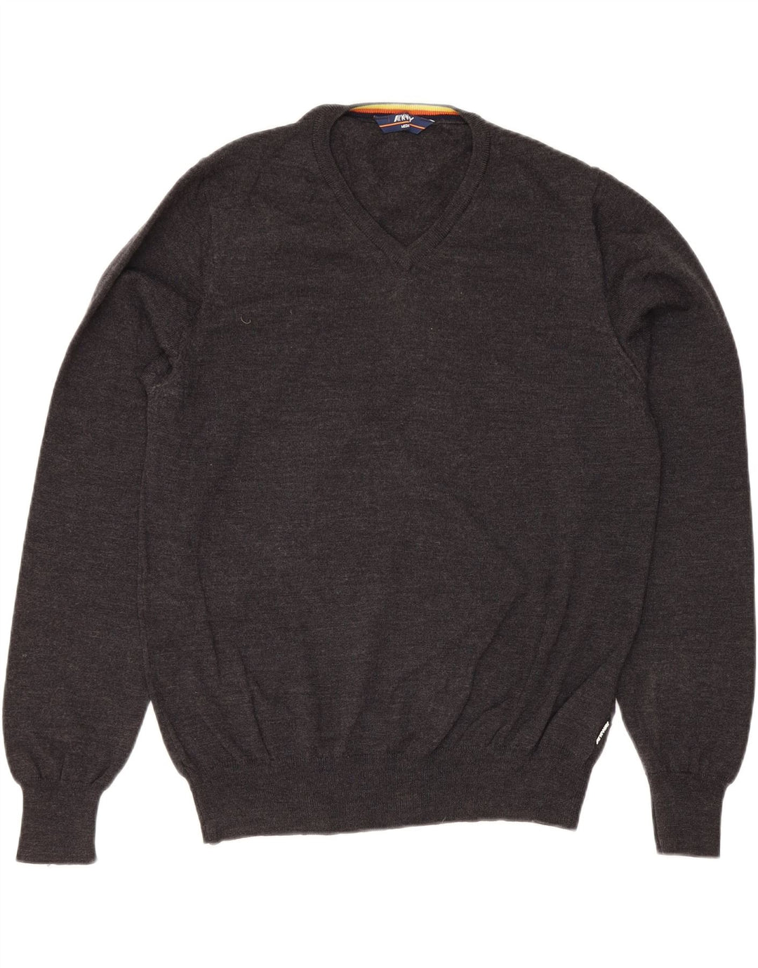 K-WAY Womens V-Neck Jumper Sweater UK 14 Medium Grey Wool Vintage K-Way and Second-Hand K-Way from Messina Hembry 