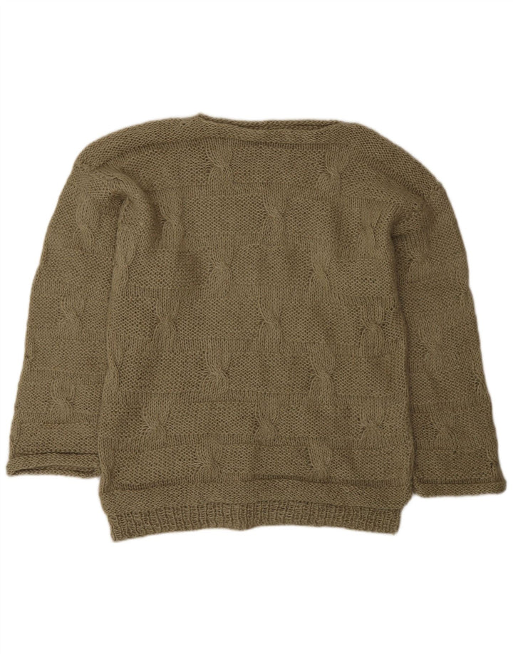vintage Homme Col Bateau Pull Pull Kaki Moyen