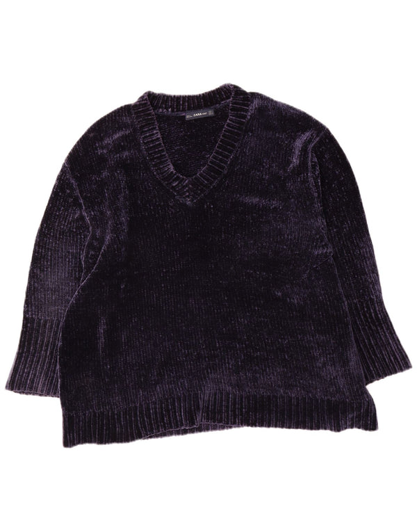 Zara Pull surdimensionné à col en V pour femme UK 10 Petit Bleu marine Polyester