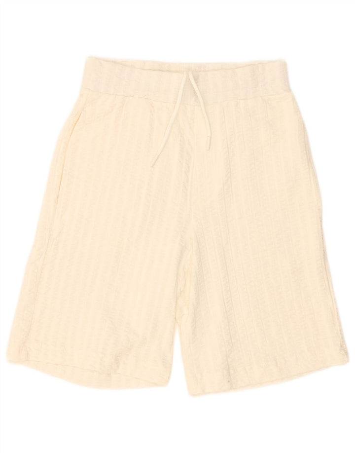 Zara Homme Short De Sport Petit Coton Rayé Blanc Cassé