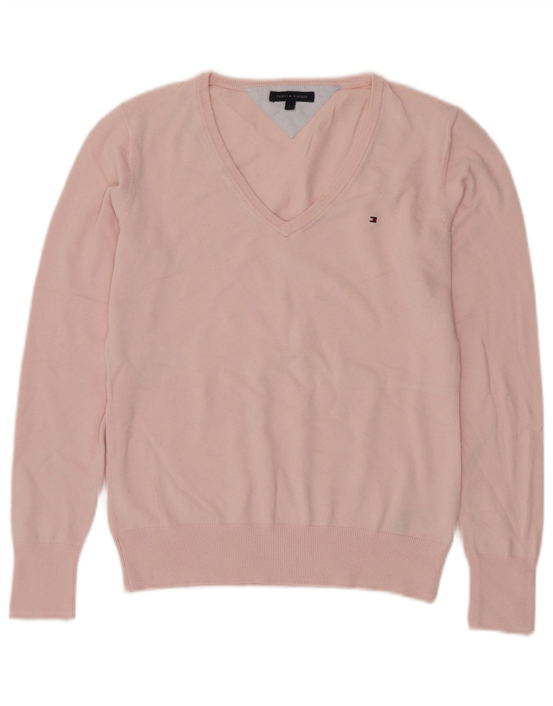 TOMMY HILFIGER Pull col en V pour femme UK 14 Grand coton rose