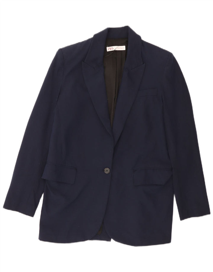 Zara Veste Blazer 1 Bouton Femme UK 6 XS Bleu Marine Polyester