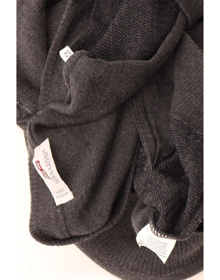 Bernardi Pull Cardigan sans Manches Homme IT 52 Large Laine Géométrique Gris