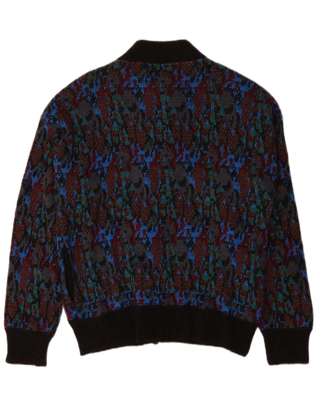 vintage Mens Abstract Pattern Cardigan Sweater Moyenne Laine Multicolore