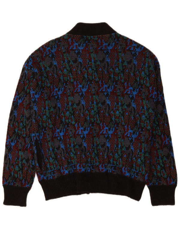 vintage Mens Abstract Pattern Cardigan Sweater Moyenne Laine Multicolore