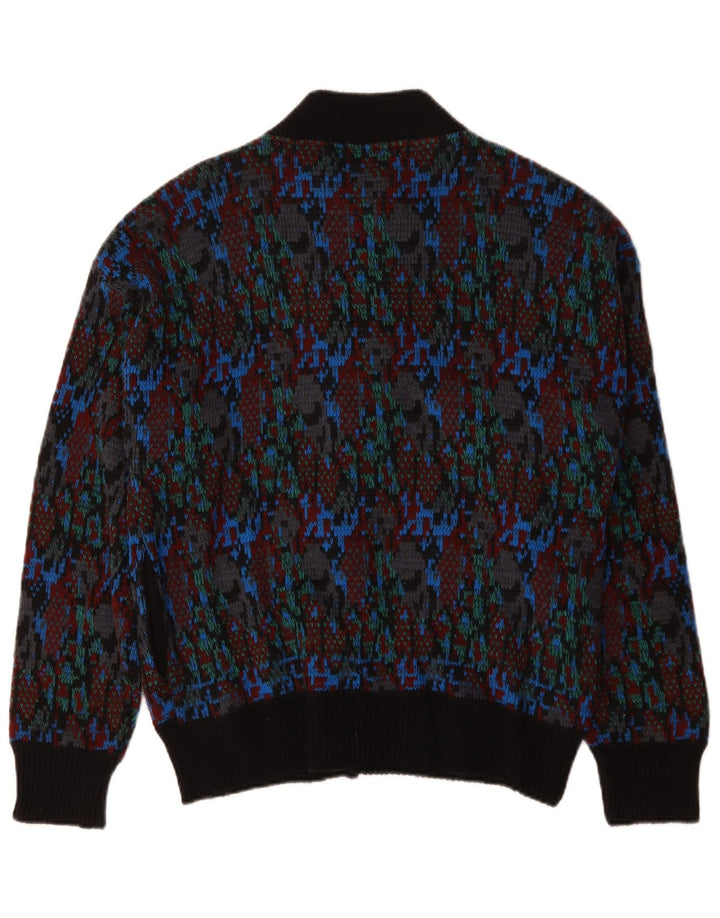 vintage Mens Abstract Pattern Cardigan Sweater Moyenne Laine Multicolore