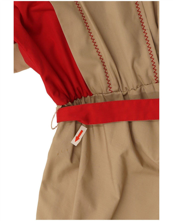 VINTAGE Robe Maxi Femme UK 16 Grand Beige Colourblock