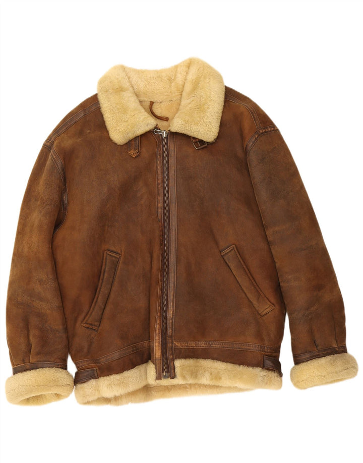 veste en peau de mouton homme vintage UK 42 XL peau de mouton marron