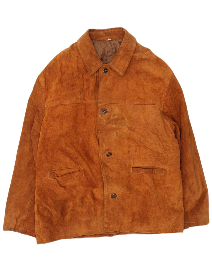 veste en daim femme vintage UK 44 2XL Marron