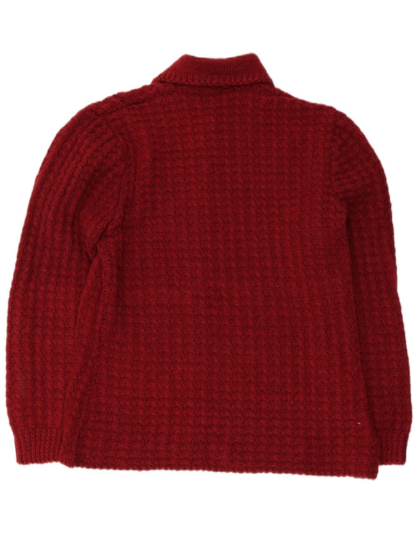 VINTAGE Pull Cardigan Femme UK 14 Grand Bordeaux