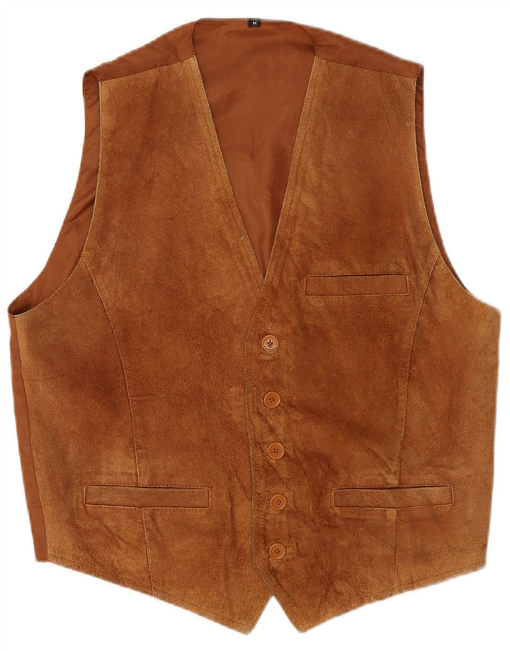 Gilet en daim vintage pour homme en cuir marron moyen
