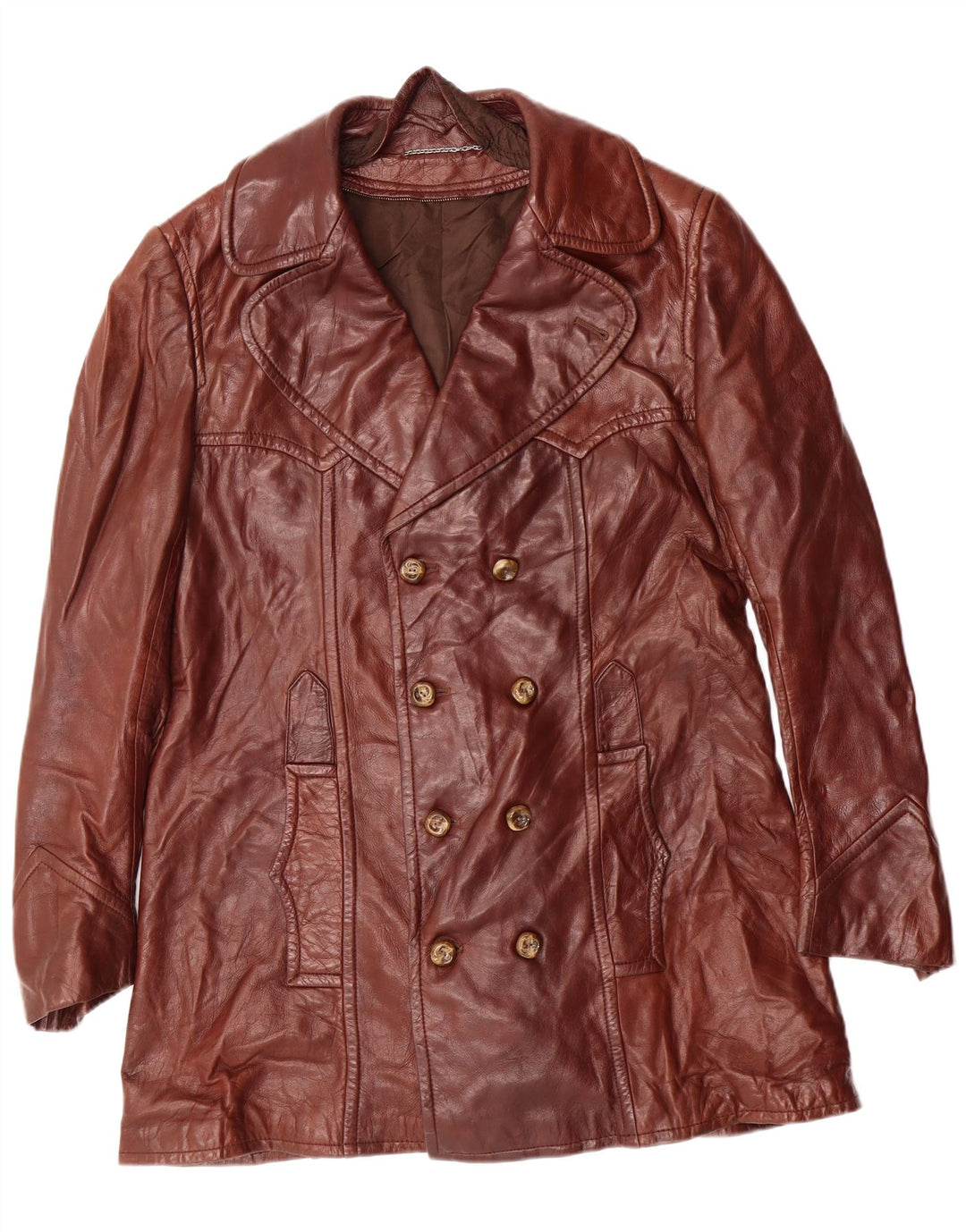 VINTAGE Manteau en cuir femme IT 52 2XL Cuir marron