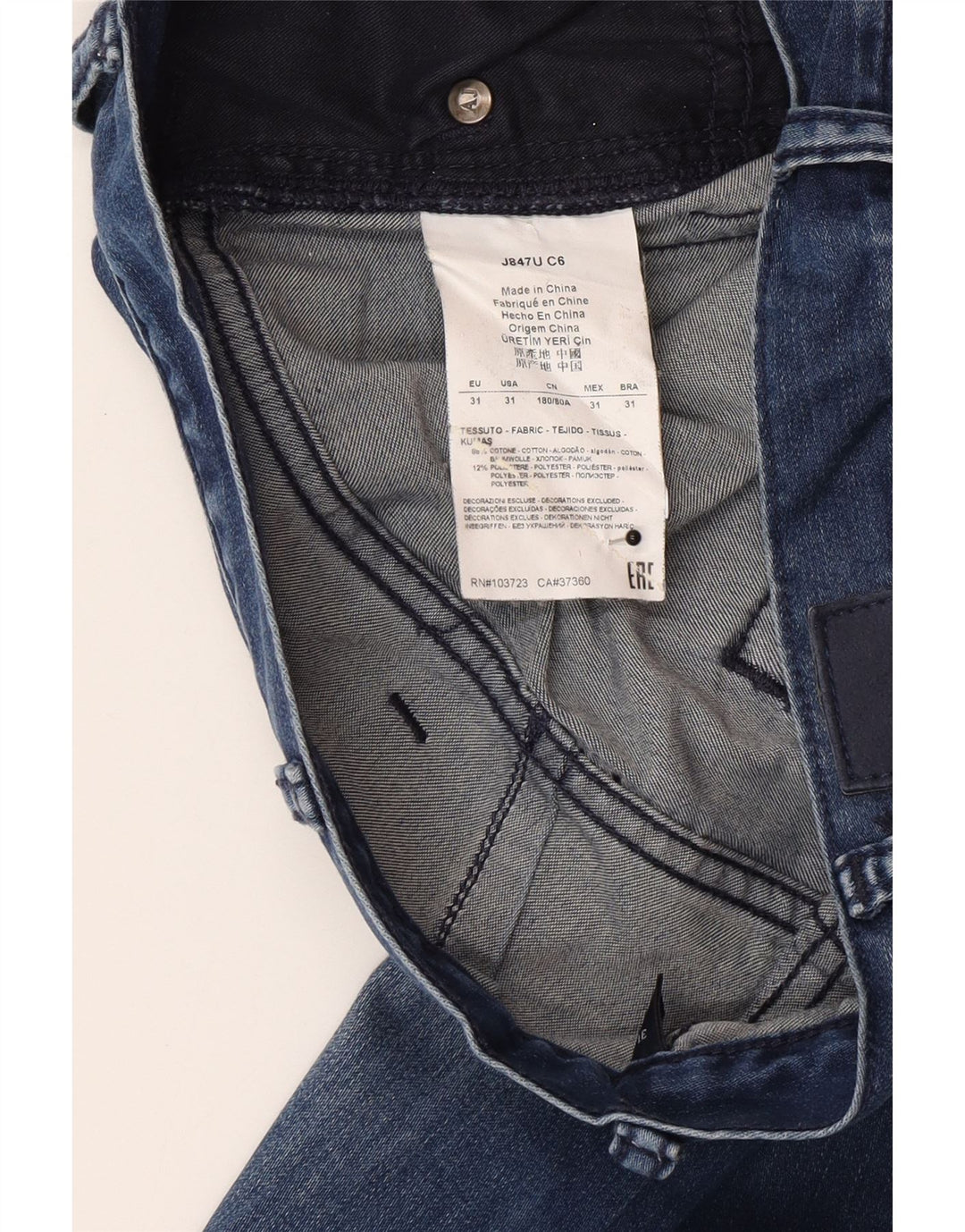 Armani Jean droit W31 L30 bleu coton homme