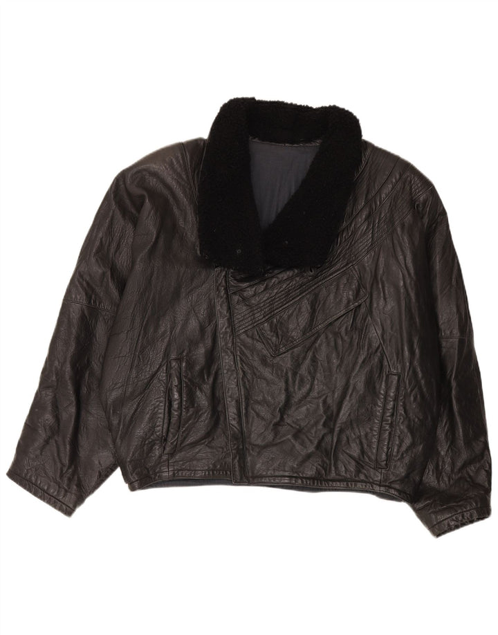 veste en cuir surdimensionnée vintage pour hommes IT 52 XL Noir