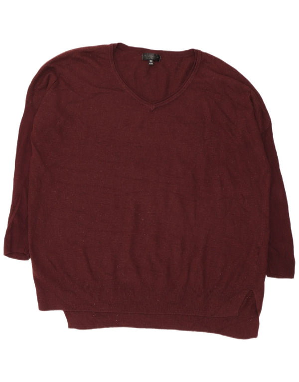 Topshop Pull à manches 3/4 et col en V pour femme UK 10 Small Bordeaux