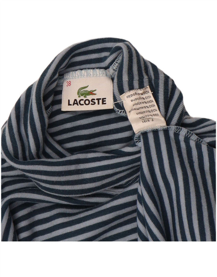 LACOSTE Top Femme Manches Longues Taille 38 Bleu Moyen Rayé Coton