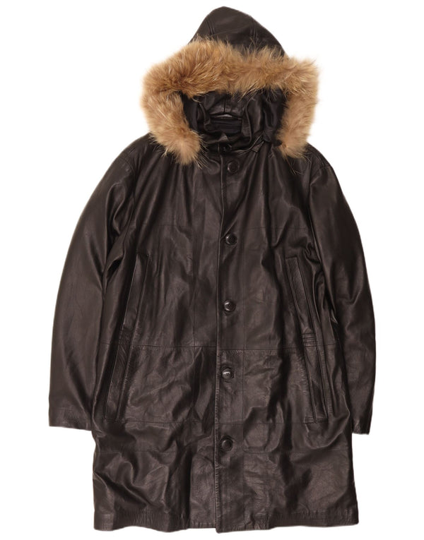 Lavorazione Artigiana Manteau en cuir à capuche pour homme UK 38 Medium Noir Classique