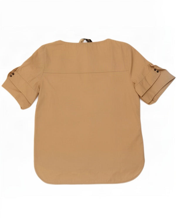 Zara Womens Blouse Top UK 16 Large Beige Colorblock Coton