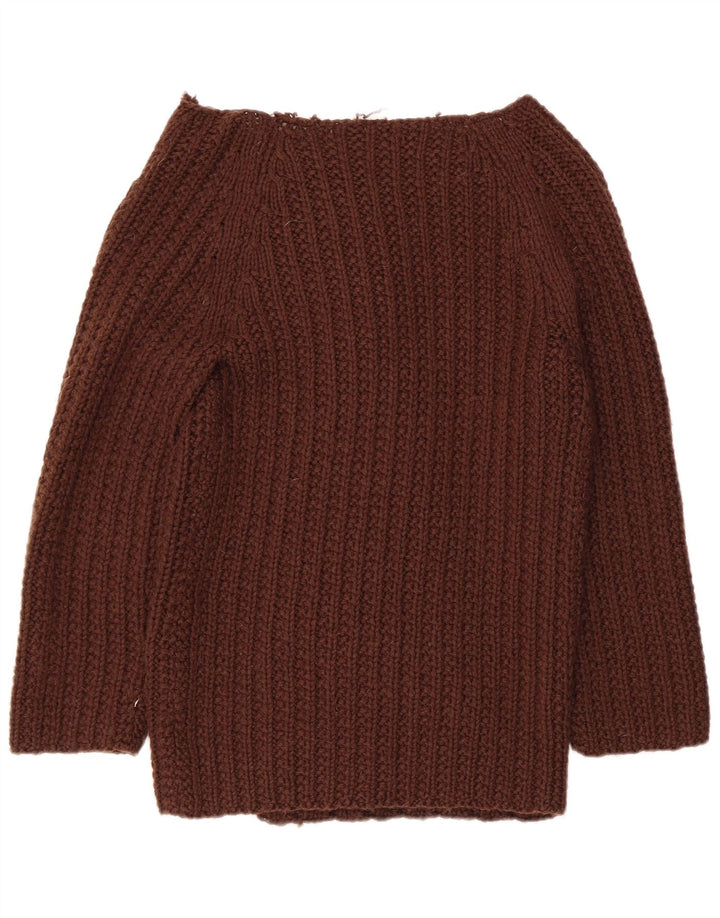 VINTAGE Femmes Longline Open Cardigan Pull UK 10 Petit Brun