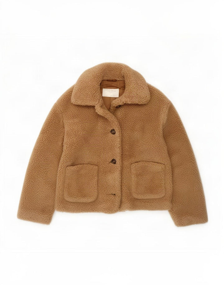 Zara Veste Sherpa surdimensionnée pour femme UK 6 XS Marron Polyester