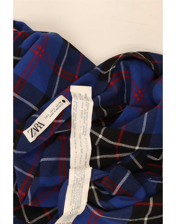 Zara Femme Haut à Manches 3/4 Une Épaule UK 14 Grand Bleu Carreaux Polyester
