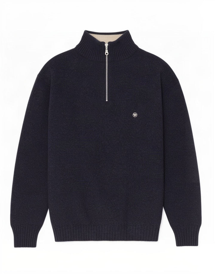 Murphy & Nye Pull à col zippé pour homme 2XL en laine bleu marine