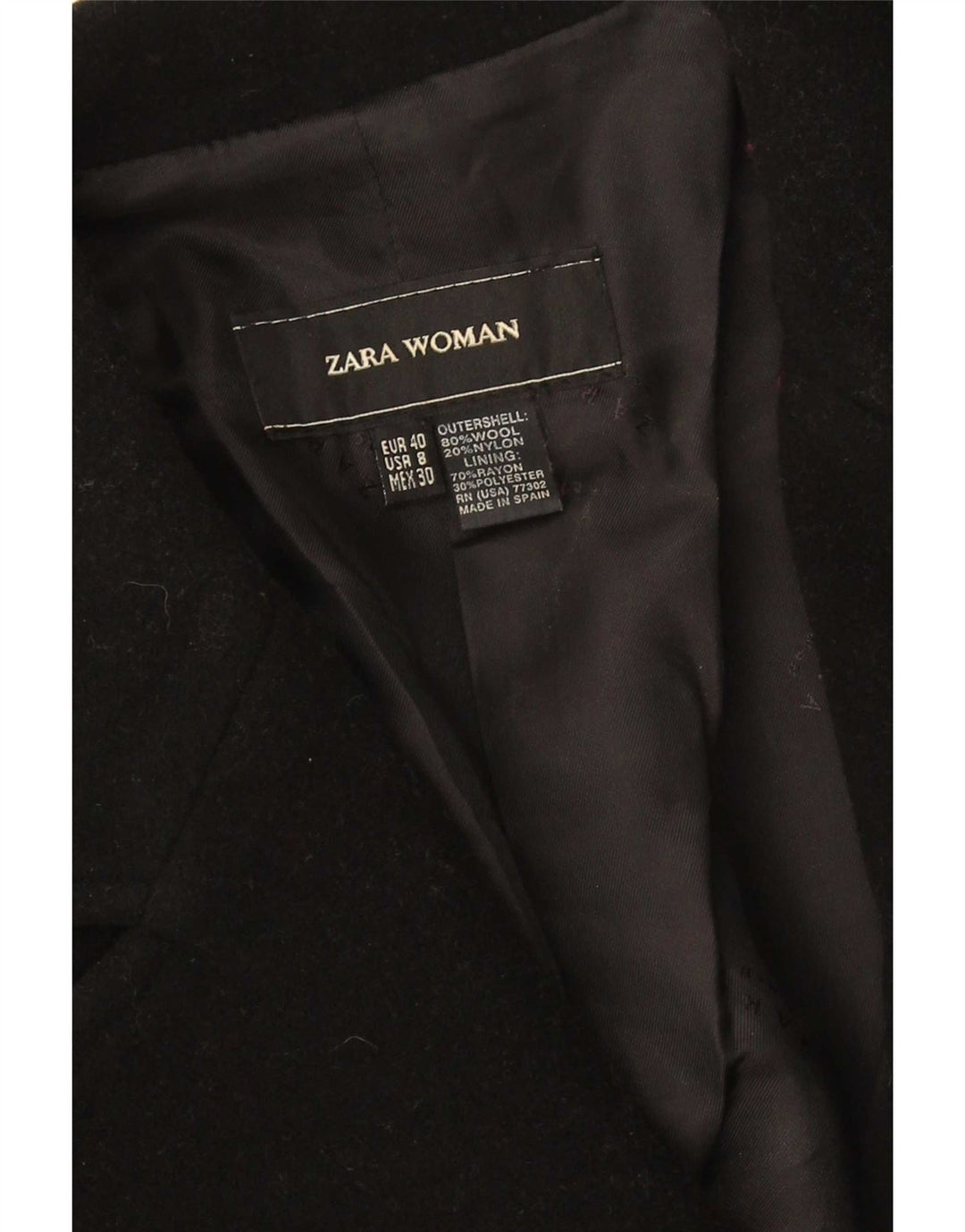 Zara Femme Pardessus EU 40 Laine Noir Moyen