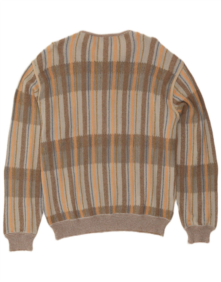 vintage Mens Button Neck Jumper Pull IT 54 XL Gris Check Coton