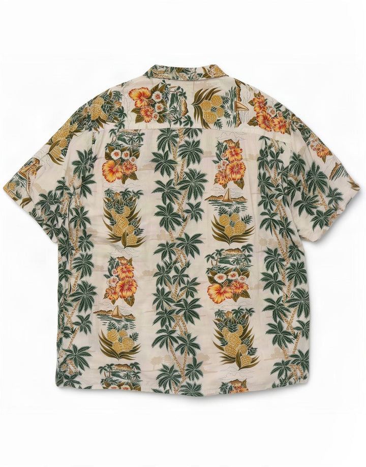 vintage Chemise à manches courtes pour hommes Grand Floral Blanc