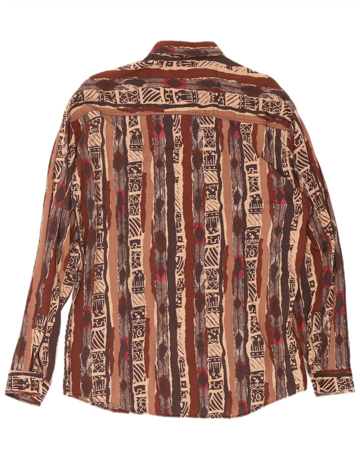 Chemise à motif abstrait vintage pour homme en viscose marron moyen