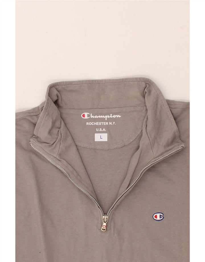 CHAMPION Mens Rochester Zip Neck Top Long Sleeve Large Grey Cotton Vintage Champion and Second-Hand Champion from Messina Hembry 